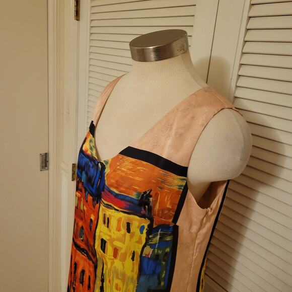 Impressionist Art Print Sheath Dress Sweet Miss Medium Venice Scene Silky - Picture 2 of 8